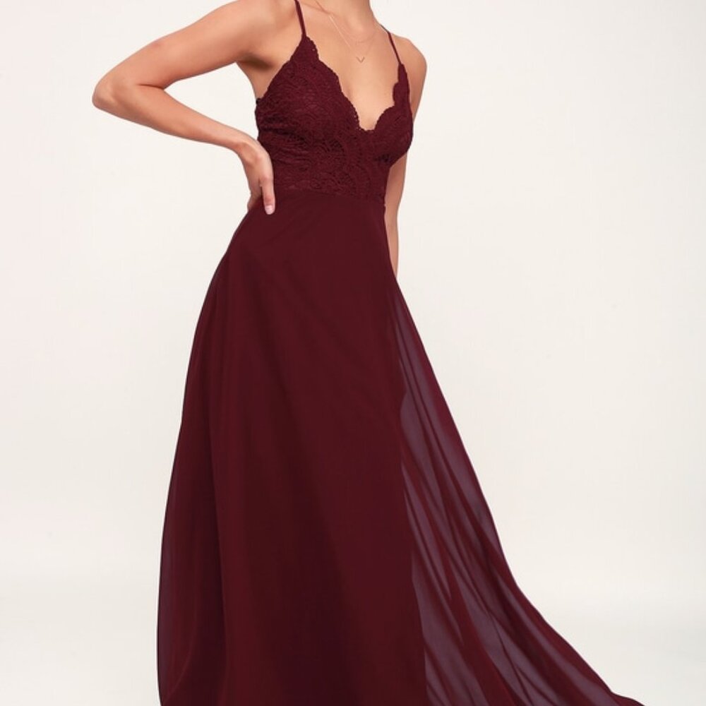 Lulus Madalyn Burgundy Lace Maxi Dress Red - Size XS